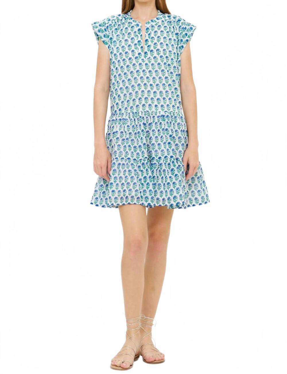 NEW OLIPHANT roll sleeve dress in boti blue